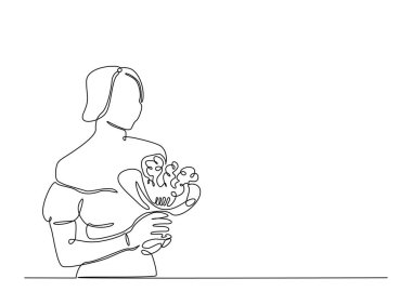 Elinde buket çizimi olan bir kadın. Çiçek buketi tutan genç bayanın durmaksızın çizdiği resim. Düzenlenebilir vuruş.