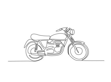 Tek ana hatlı çizimde Retro motorsiklet. Klasik motorsiklet çizimleri devam ediyor. Düzenlenebilir vuruş.