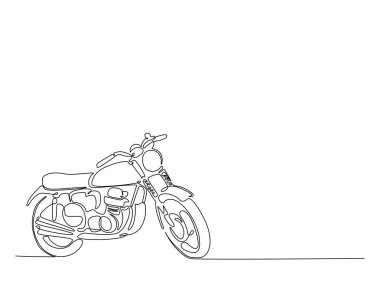 Tek ana hatlı çizimde Retro motorsiklet. Klasik motorsiklet çizimleri devam ediyor. Düzenlenebilir vuruş.