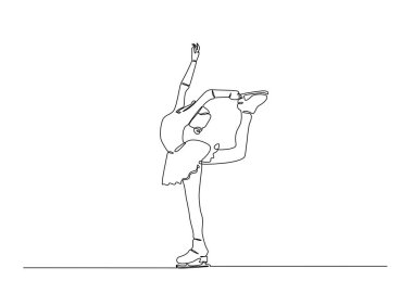 Tek bir taslak çizimde buz pateni. Buz pateni dansçısının aralıksız çizimleri. Düzenlenebilir vuruş.