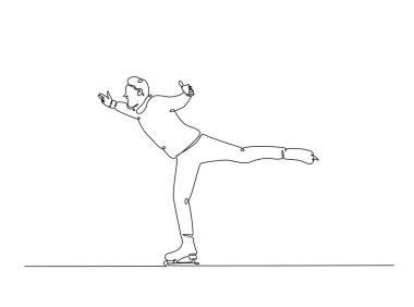 Tek bir taslak çizimde buz pateni. Buz pateni dansçısının aralıksız çizimleri. Düzenlenebilir vuruş.