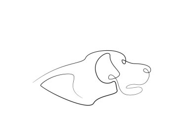 Tek ana hatlı resimde köpek kafası. Yavru köpek kafasının kesintisiz çizimi Düzenlenebilir vuruş.