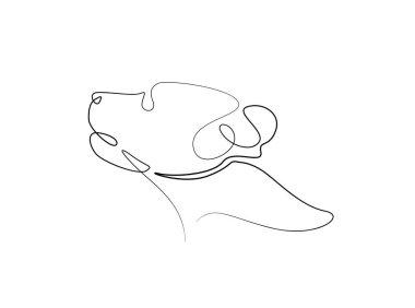 Tek ana hatlı resimde köpek kafası. Yavru köpek kafasının kesintisiz çizimi Düzenlenebilir vuruş.