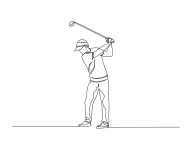 Tek hatlı çizimde profesyonel golfçü. Devamlı golfçü çizimi. Düzenlenebilir vuruş.