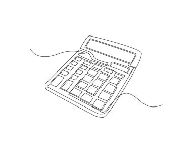 Tek çizgili çizimde hesap makinesi. Hesap makinesinin aralıksız çizimi. Muhasebe aracı. Düzenlenebilir vuruş.