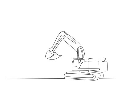 Tek ana hatlı çizimde kazıcı. Ağır Araç İnşaat Kazıcısının kesintisiz çizimi. Düzenlenebilir vuruş.
