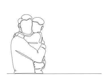 Mutlu baba ve oğul tasviri. Sürekli mutlu bir babanın oğluyla eğlendiği çizimler çiziyor. Düzenlenebilir vuruş.