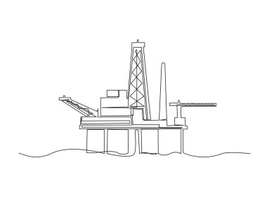 Okyanus petrol sondaj platformu. Okyanustaki Offshore petrol platformunun aralıksız çizimleri. Düzenlenebilir vuruş.
