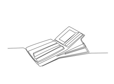 Cüzdandaki para tek bir taslak çizimde. Cüzdan ve para çizimleri devam ediyor. Düzenlenebilir vuruş.