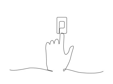 Nabız oksimetresi, tek çizgili resimde parmak üstüne. Parmak üzerinde sürekli nabız oksimetresi çizimi. Düzenlenebilir vuruş.