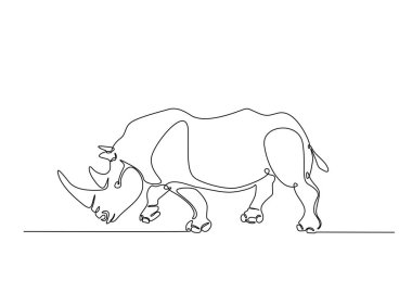 Vahşi gergedanlar tek ana hatlı resimlerde. Gergedan hayvanının sürekli çizimleri. Düzenlenebilir vuruş.