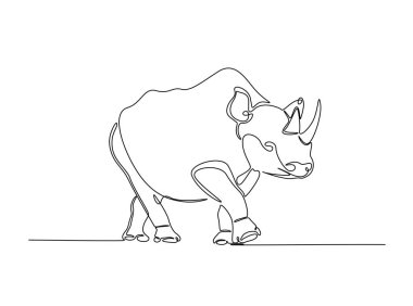 Vahşi gergedanlar tek ana hatlı resimlerde. Gergedan hayvanının sürekli çizimleri. Düzenlenebilir vuruş.