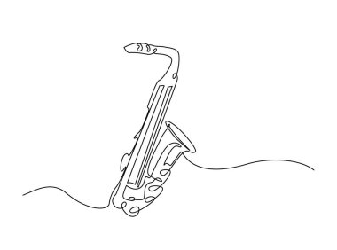 Saksafon çizimi çizimi. Saksafon Müzik Enstrümanı 'nın aralıksız çizimi. Düzenlenebilir vuruş.