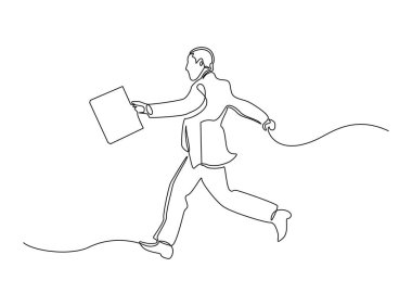 Bavul taslağı çizen bir iş adamı. Bavulla koşan bir iş adamı çizimi. Düzenlenebilir vuruş.