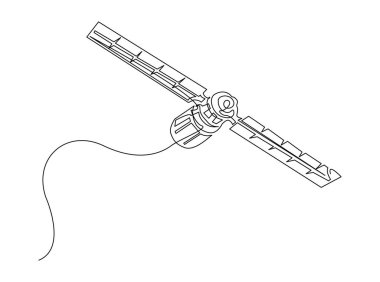 Dış Uzay Uydusu çizim çizimi. Dış Uzay Uydu İletişimi 'nin kesintisiz çizimi. Düzenlenebilir vuruş.