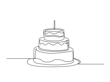 Tatlı Kek ya da Doğum Günü Pastası taslağı çizimi. Tatlı Kek 'in aralıksız çizimleri. Düzenlenebilir vuruş.