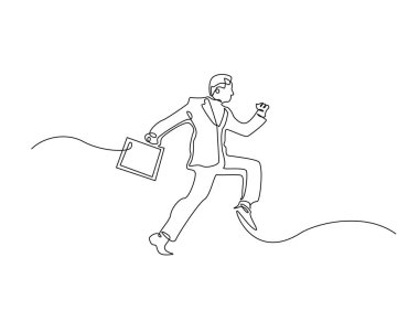 Bavul taslağı çizen bir iş adamı. Bavulla koşan bir iş adamı çizimi. Düzenlenebilir vuruş.