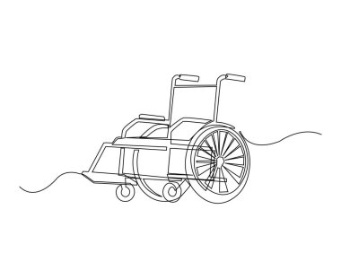 Tekerlekli sandalye tasviri. Tekerlekli sandalye çizimleri devam ediyor. Engelli ekipmanları. Düzenlenebilir vuruş.