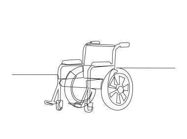Tekerlekli sandalye tasviri. Tekerlekli sandalye çizimleri devam ediyor. Engelli ekipmanları. Düzenlenebilir vuruş.