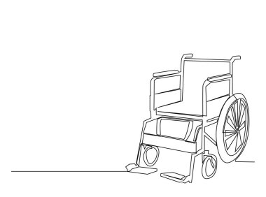 Tekerlekli sandalye tasviri. Tekerlekli sandalye çizimleri devam ediyor. Engelli ekipmanları. Düzenlenebilir vuruş.