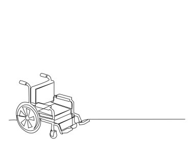 Tekerlekli sandalye tasviri. Tekerlekli sandalye çizimleri devam ediyor. Engelli ekipmanları. Düzenlenebilir vuruş.