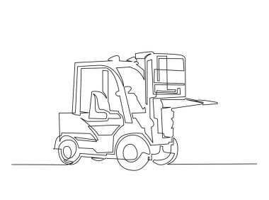Forklift kamyon taslak çizimi çizimi. Depo Forklift Kamyonu 'nun aralıksız çizimleri. Düzenlenebilir vuruş.