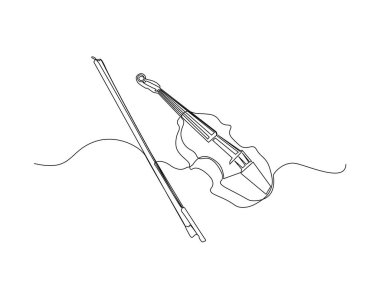 Tek ana hatlı resimde klasik keman. Sürekli keman çizimleri, müzisyen ekipmanları. Düzenlenebilir vuruş.