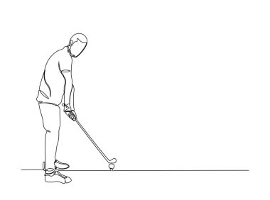 Tek hatlı çizimde profesyonel golfçü. Devamlı golfçü çizimi. Düzenlenebilir vuruş.