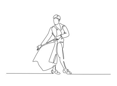 İspanyol boğa güreşçisi - Matador tek çizgili resimde. Matador 'un boğa güreşi sırasındaki durmaksızın çizimleri. Düzenlenebilir vuruş.