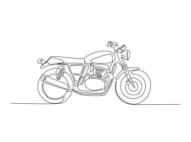 Tek ana hatlı çizimde Retro motorsiklet. Klasik motorsiklet çizimleri devam ediyor. Düzenlenebilir vuruş.