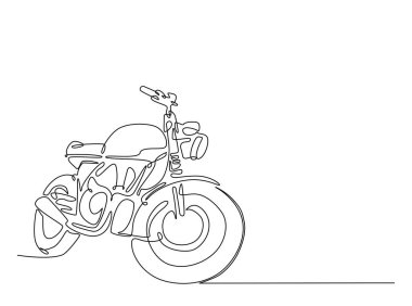 Tek ana hatlı çizimde Retro motorsiklet. Klasik motorsiklet çizimleri devam ediyor. Düzenlenebilir vuruş.