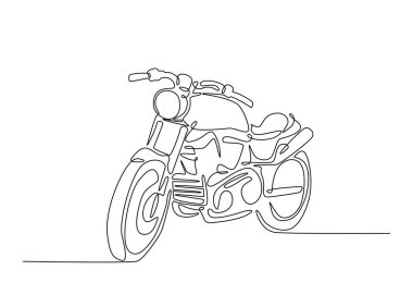 Tek ana hatlı çizimde Retro motorsiklet. Klasik motorsiklet çizimleri devam ediyor. Düzenlenebilir vuruş.