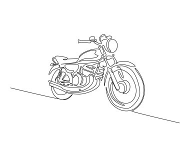 Tek ana hatlı çizimde Retro motorsiklet. Klasik motorsiklet çizimleri devam ediyor. Düzenlenebilir vuruş.