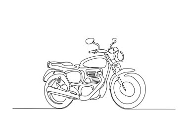 Tek ana hatlı çizimde Retro motorsiklet. Klasik motorsiklet çizimleri devam ediyor. Düzenlenebilir vuruş.