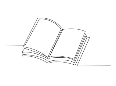 Açılmış Kitap tek ana hatlı çizim çizimi. Eğitim konsepti için sürekli açık kitap çizimi. Düzenlenebilir vuruş.