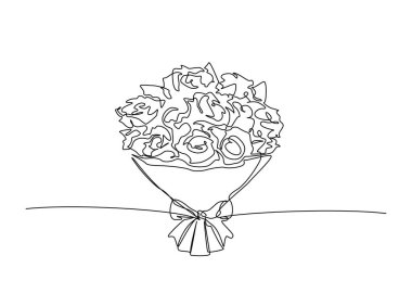 Çiçek buketi tek hatlı çizim çizimi. Romantik çiçek buketinin kesintisiz çizimi. Düzenlenebilir vuruş.
