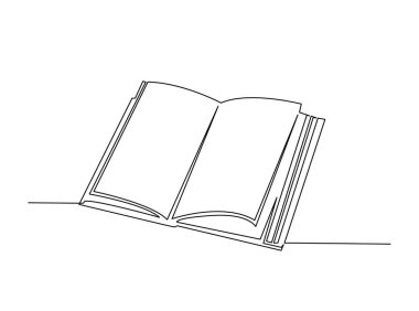 Açılmış Kitap tek ana hatlı çizim çizimi. Eğitim konsepti için sürekli açık kitap çizimi. Düzenlenebilir vuruş.