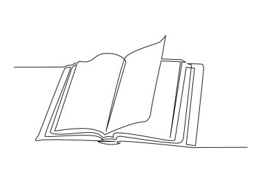Açılmış Kitap tek ana hatlı çizim çizimi. Eğitim konsepti için sürekli açık kitap çizimi. Düzenlenebilir vuruş.