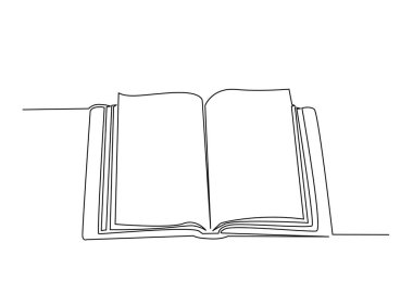 Açılmış Kitap tek ana hatlı çizim çizimi. Eğitim konsepti için sürekli açık kitap çizimi. Düzenlenebilir vuruş.
