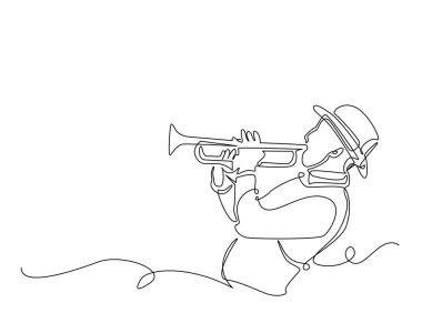 İnsan trompeti tek bir çizimde tutar. Klasik Trompetçi 'nin aralıksız çizimleri. Düzenlenebilir vuruş.