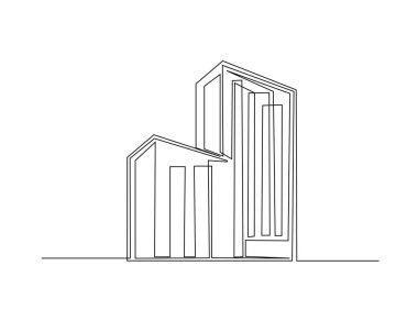 Tek bir taslak çizimde mimari inşa etmek. Bina inşaatının kesintisiz çizimleri. Düzenlenebilir vuruş.