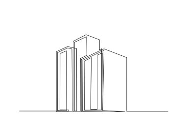 Tek bir taslak çizimde mimari inşa etmek. Bina inşaatının kesintisiz çizimleri. Düzenlenebilir vuruş.