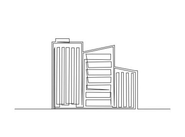 Tek bir taslak çizimde mimari inşa etmek. Bina inşaatının kesintisiz çizimleri. Düzenlenebilir vuruş.