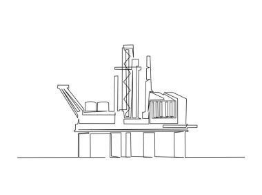 Okyanustaki petrol sondaj platformu tek bir taslak çizim çizer. Okyanustaki Offshore petrol platformunun aralıksız çizimleri. Düzenlenebilir vuruş.