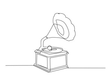 Klasik Gramofon çizim çizimi çizimi. Klasik Gramofoncunun aralıksız çizimleri. Düzenlenebilir vuruş.