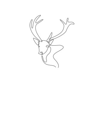 Ren geyiği kafası tek bir tasvir halinde. Vahşi geyik kafasının kesintisiz çizimleri. Düzenlenebilir vuruş.