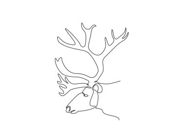 Ren geyiği kafası tek bir tasvir halinde. Vahşi geyik kafasının kesintisiz çizimleri. Düzenlenebilir vuruş.