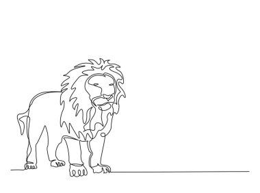Tek hatlı çizimde vahşi aslan. Lion-Panthera Leo 'nun aralıksız çizimleri. Düzenlenebilir vuruş.