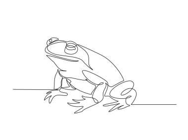 Tek ana hatlı resimde kurbağa. Kurbağa veya Kurbağa 'nın aralıksız çizimleri. Düzenlenebilir vuruş.