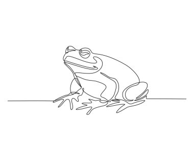 Tek ana hatlı resimde kurbağa. Kurbağa veya Kurbağa 'nın aralıksız çizimleri. Düzenlenebilir vuruş.